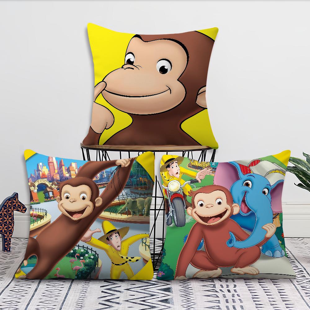 Cartoon C-Curious Affe G-George Kissenbezug Kissenbezug Dekoration Zimmer Haus Sofa Wohnzimmer Büro Auto Nordische Schlichtheit