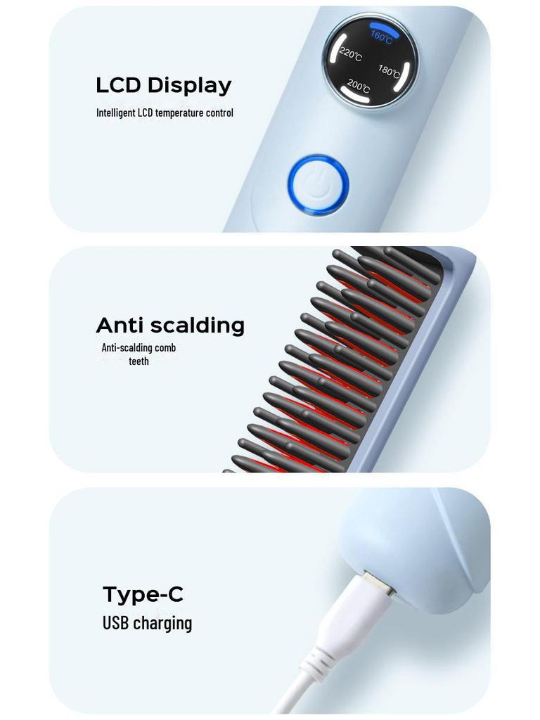Tragbarer Mini-Akku-Haarglätter & Heißluftkamm für voluminöses glattes Haar