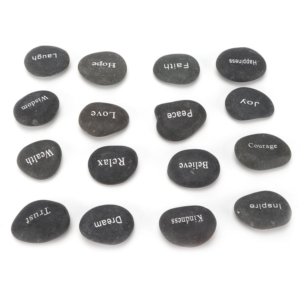 16Pcs Engraved Pebbles Black Matte Rune Divination Supplies with Engraved Lettering for Meditation