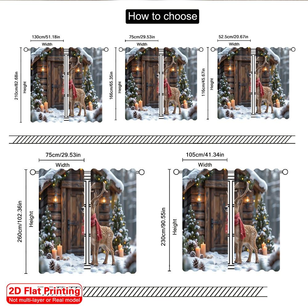 2pcs 2D Flat Printing Merry Christmas Party Curtains Winter Deer Gift Snow Polyester Fabric Without Electricity Festive Wall