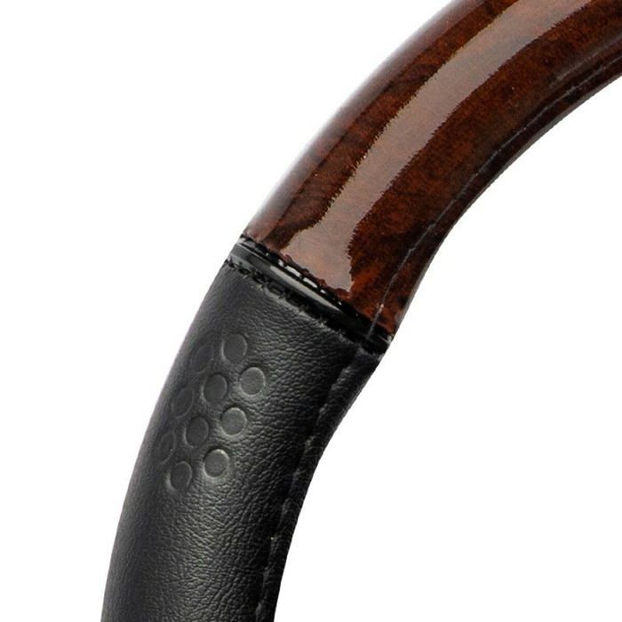 Housse de volant effet bois - momo - Luxury - 36,5-37,9 cm - Noir avec effet bois - PVC - Compatible voiture