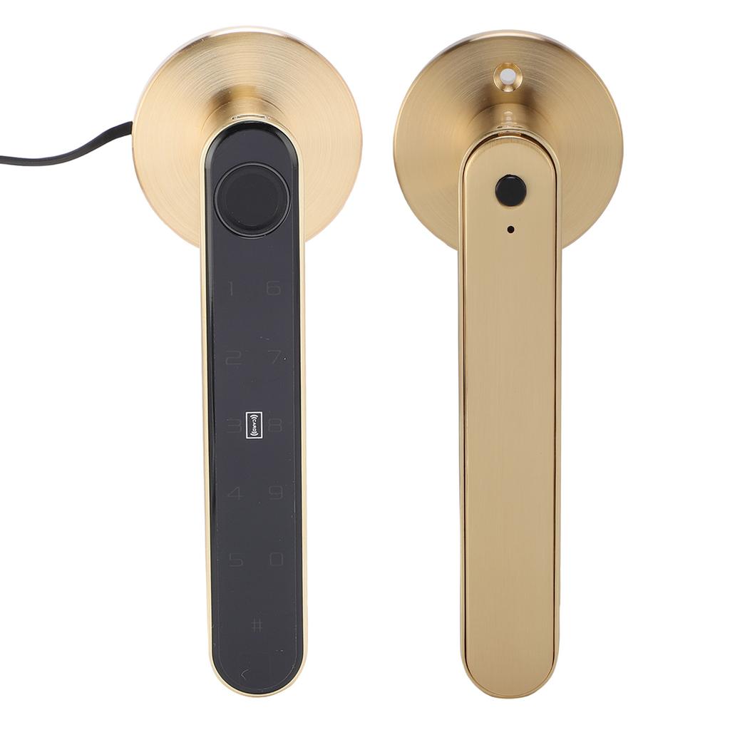 5 In 1 Multi Function Smart Door Entry Lock with Fingerprint Password IC Card for Tuya App Key Unlocking Gold Handle