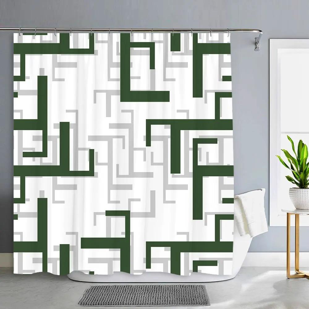 Geometric Shower Curtain Simple Modern Decorative Polyester Fabric Machine Washable Fabric Hanging Curtain Bathroom Decor