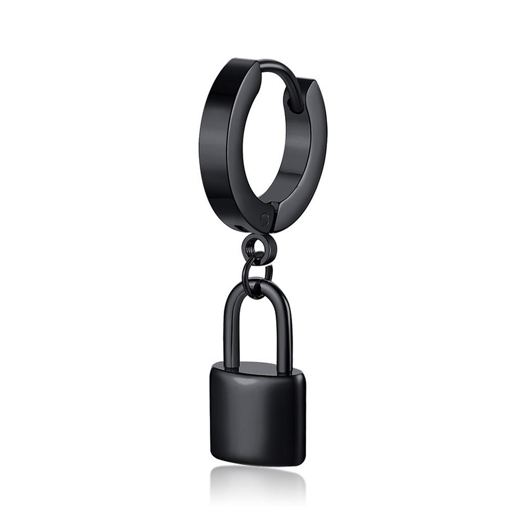 Vnox 1 Stuk Gotische Punk Hoepel Oorbellen voor Mannen Vrouwen, Zwart Roestvrij Staal Huggie Hoops Oor Sieraden, Kruis Geometrisch Hangend