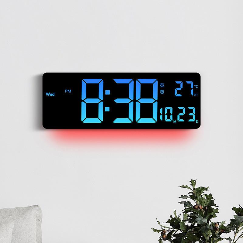 Digital Wall Clock With Rgb Led Lights Modern Living Room Decor Extra Large Display