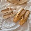 Southern French Style~ Retro Woven Hollow Square Head with Thick Heel Half Drag Girl