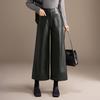 Pantalones de Cuero de Pierna Ancha Talla Grande de Cintura Alta para Mujer - Diseño Casual Recto de Terciopelo Corto Otoño/Invierno
