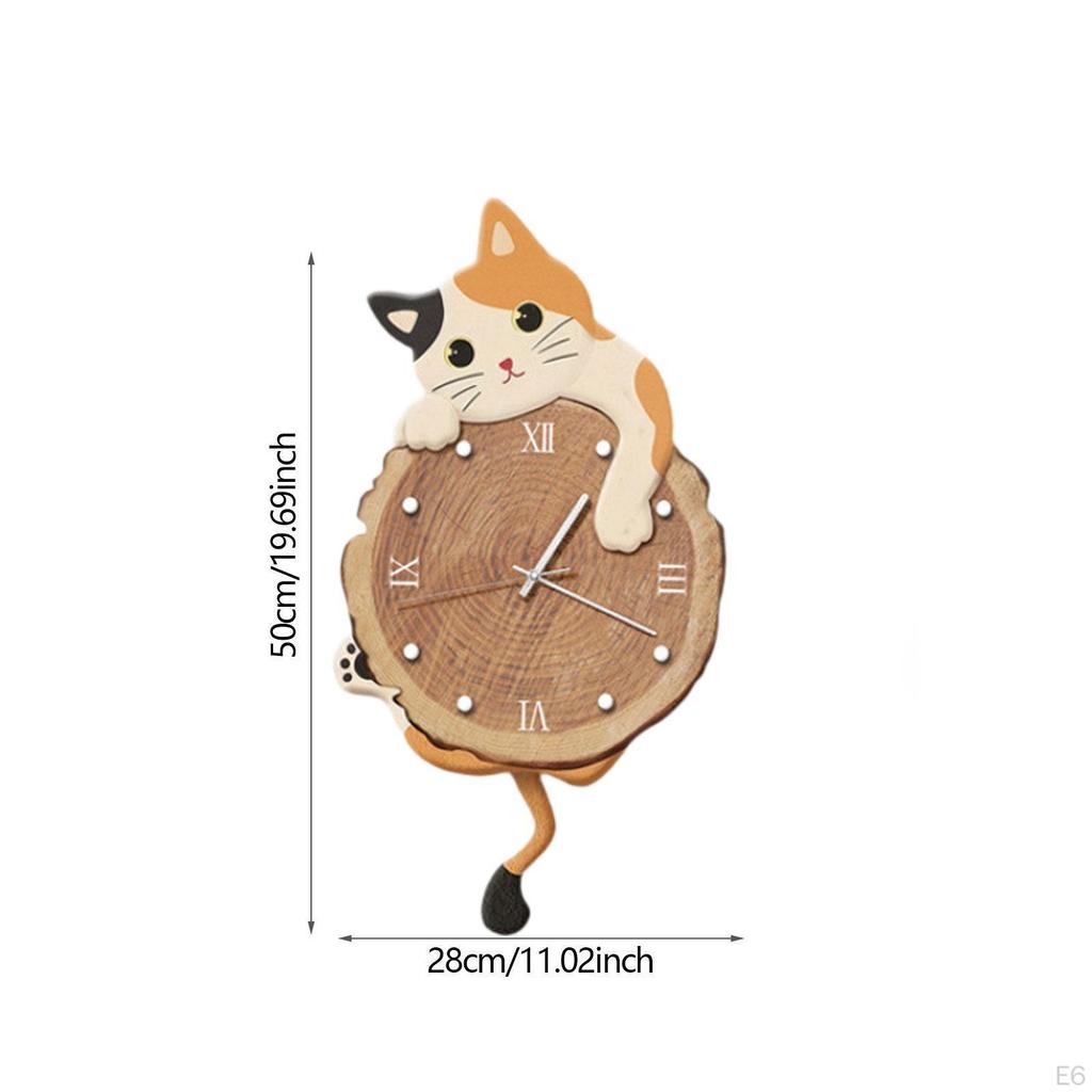 Clock Decorative Cute Non Ticking Swinging Tail Silent for Bedroom Office Living Room Indoor