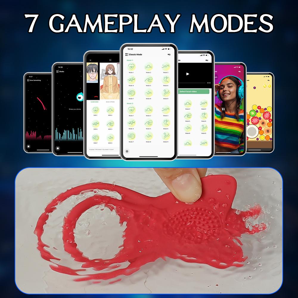 APP Vibrasjon Butterfly Ring Menn Penis Ring Trådløs Kontroll Testikkel Massasje Penis Stimulering Dick Ring Sexleketøy Semen Lock Ring Dick Ring