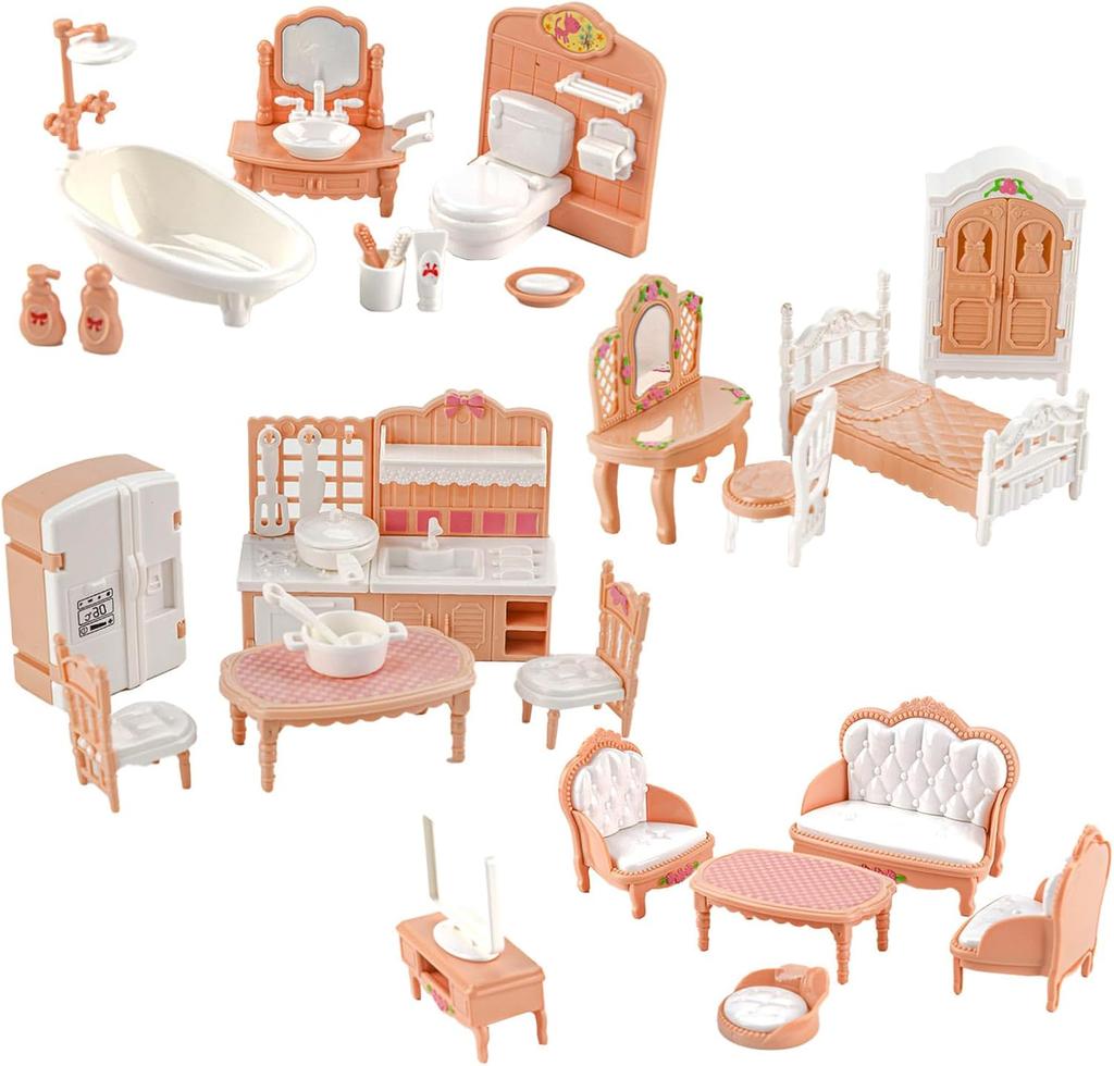 Puppenhaus Möbelset Zubehör Puppenhaus Mini Möbel Rollenspiel Schlafzimmer Wohnzimmer Badezimmer Küche Kinder Geburtstag
