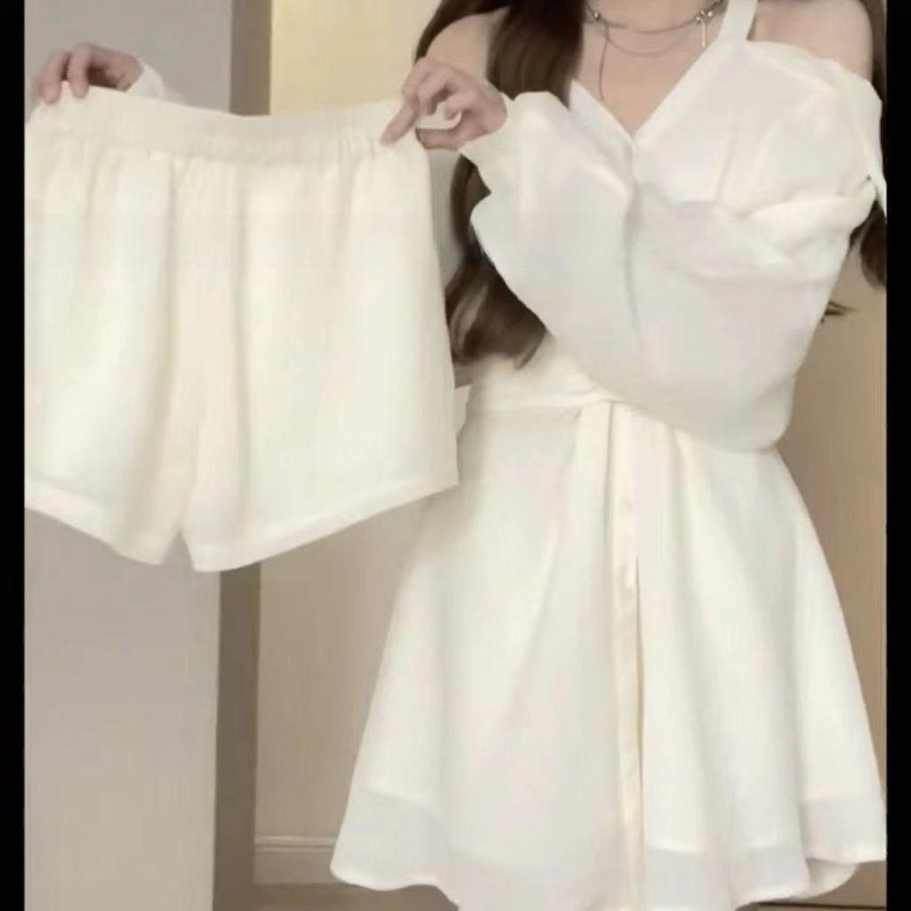 2025 Korean-Style Women's Off-Shoulder Top & Versatile Shorts - Spring Collection