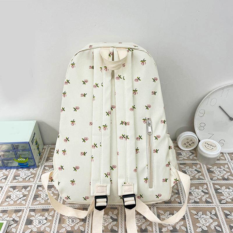 Blomstertrykk Nylon Søt ensfarget ryggsekker for kvinner Mote Årsak All Match Stor kapasitet Vanntett skulderveske Mochila