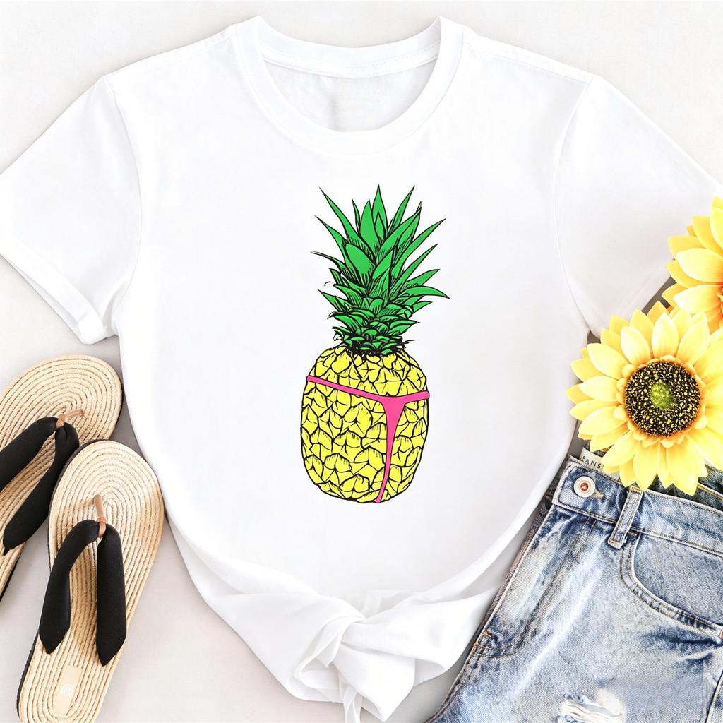 T-shirt Manches Courtes en Coton Motif Ananas pour Enfants Vacances à la Plage Toutes Saisons Décontracté Quotidien Tenue de Fête Lavable en Machine