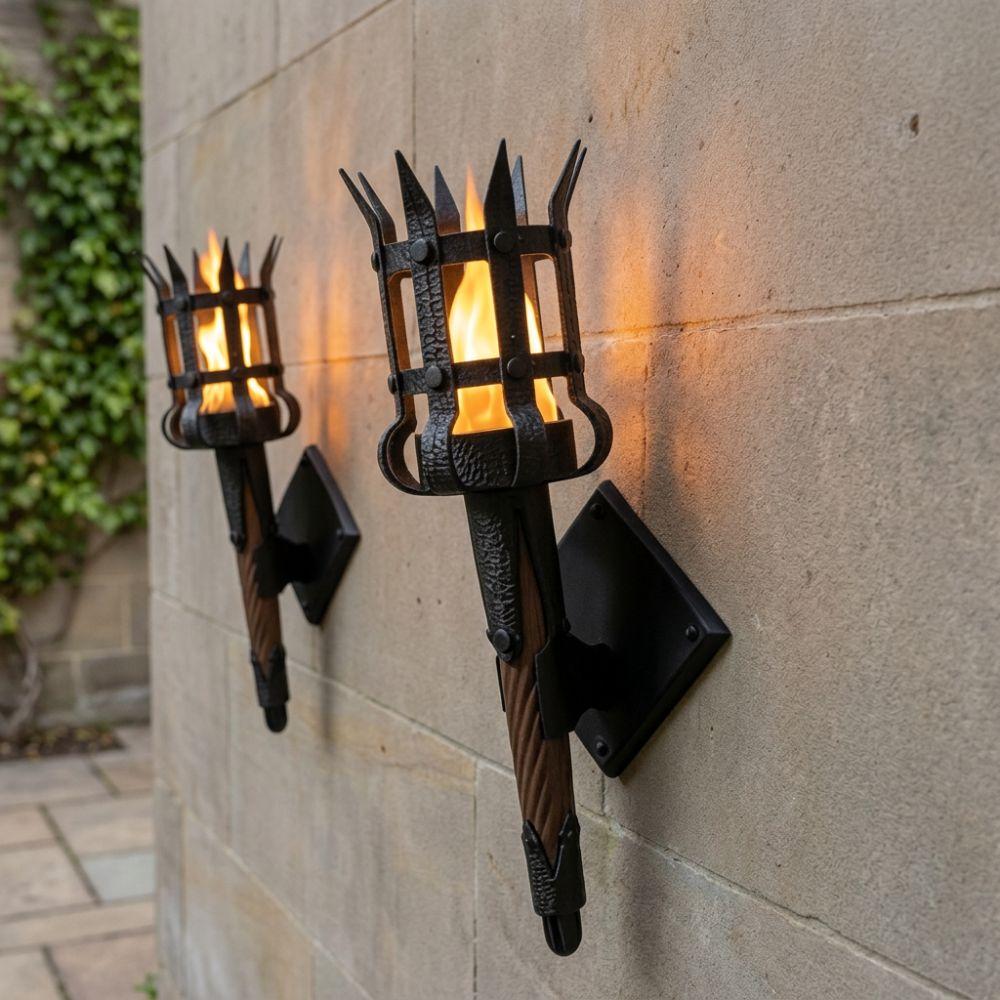 Led Lighting Medieval Torch Wall Lamp Dual Torch Torch Shape Hanging Light  Haunted House