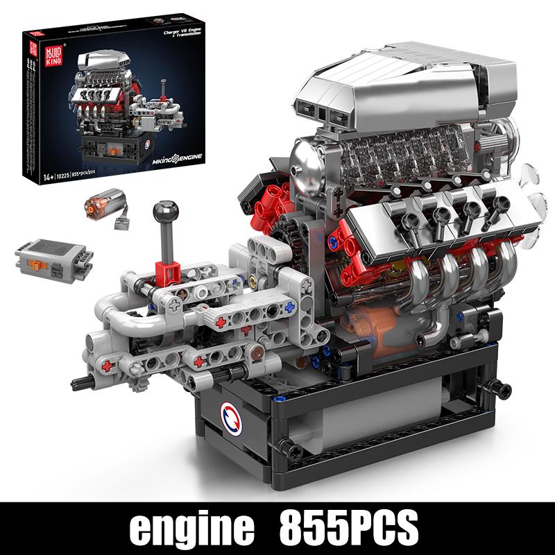Mould King 10225 Technisches Motor-Spielzeug Der motorisierte V8-Auto-Motor Baustein Montage Motorstein-Set Weihnachtsgeschenk für Kinder