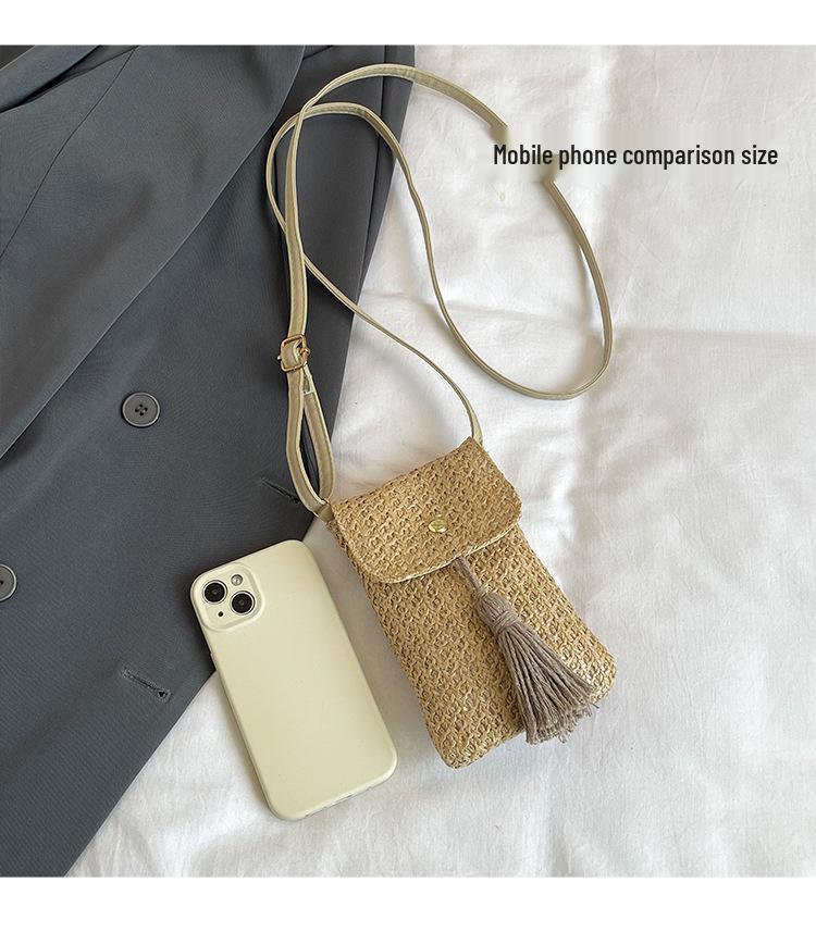 Artistic Pastoral Style Retro Straw Crossbody Bag with Key Holder and Phone Pocket - 2025 Trendy Casual Woven Design