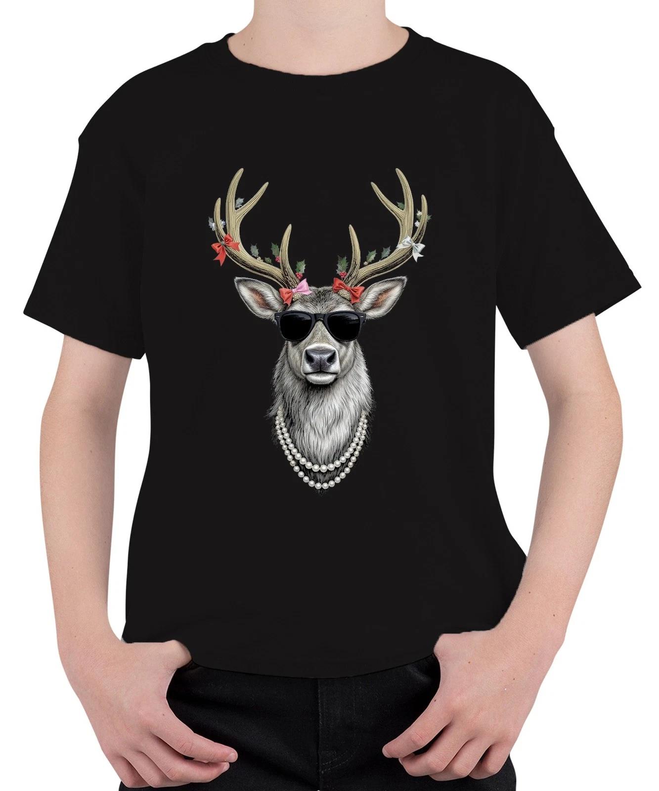 Cooles Rentier mit Sonnenbrille Perlenkette Weihnachten Retro Unisex Kinder T-Sh XXL