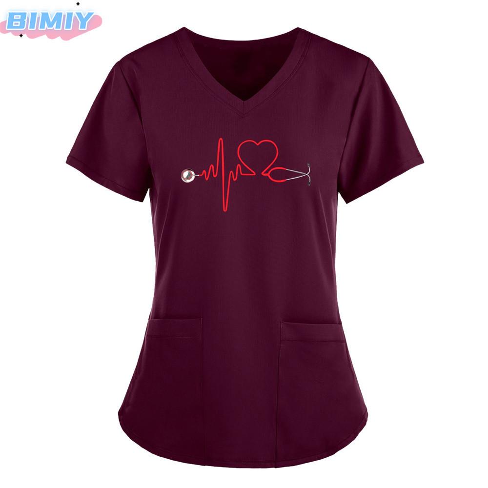 Damen T-Shirt V-Ausschnitt Krankenpflegeuniform Einfarbiges Muster Freizeit T-Shirt