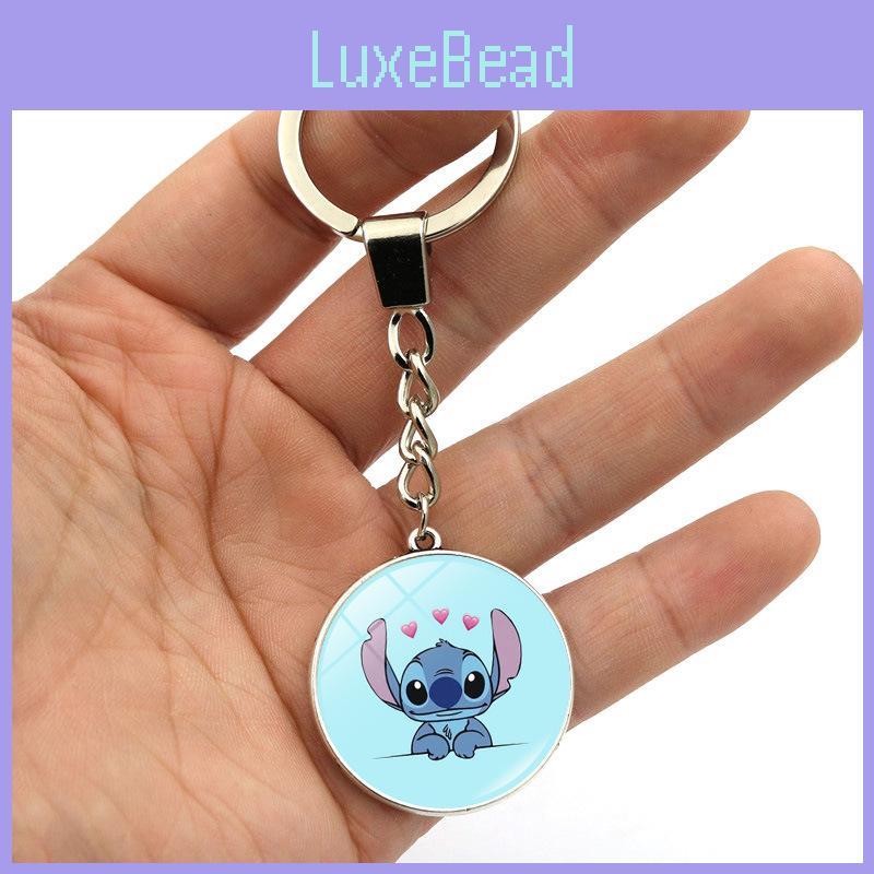 Adorable Stitch Keychain With Gemstone Double-sided Design Zinc Alloy Key Ring