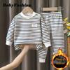 New Autumn Winter Kids Pajamas Baby Boys Girls Striped Thicken Warm T-shirt with Pants Youth Pyjamas Sleepwear Clothing Sets