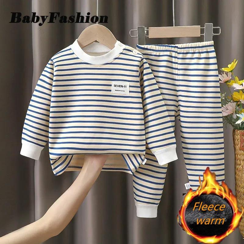 New Autumn Winter Kids Pajamas Baby Boys Girls Striped Thicken Warm T-shirt with Pants Youth Pyjamas Sleepwear Clothing Sets