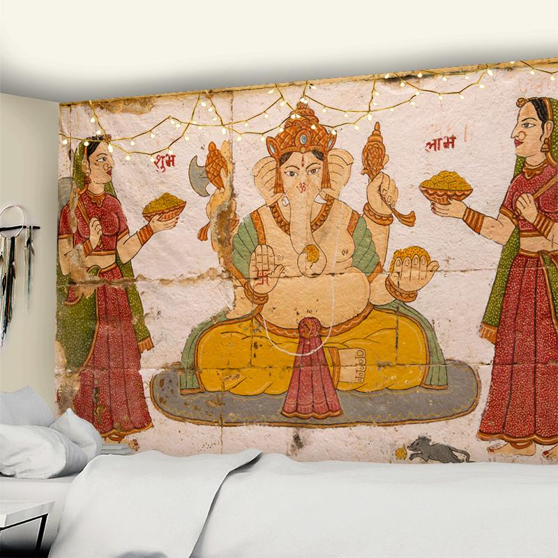 

Индийский Бог Ганеша Арт Настенный Гобелен Лорд Ганеша Винаяка Ганапати Статуя Будды Живопись Религиозное Искусство Золотой Слон Декор 95x70CM