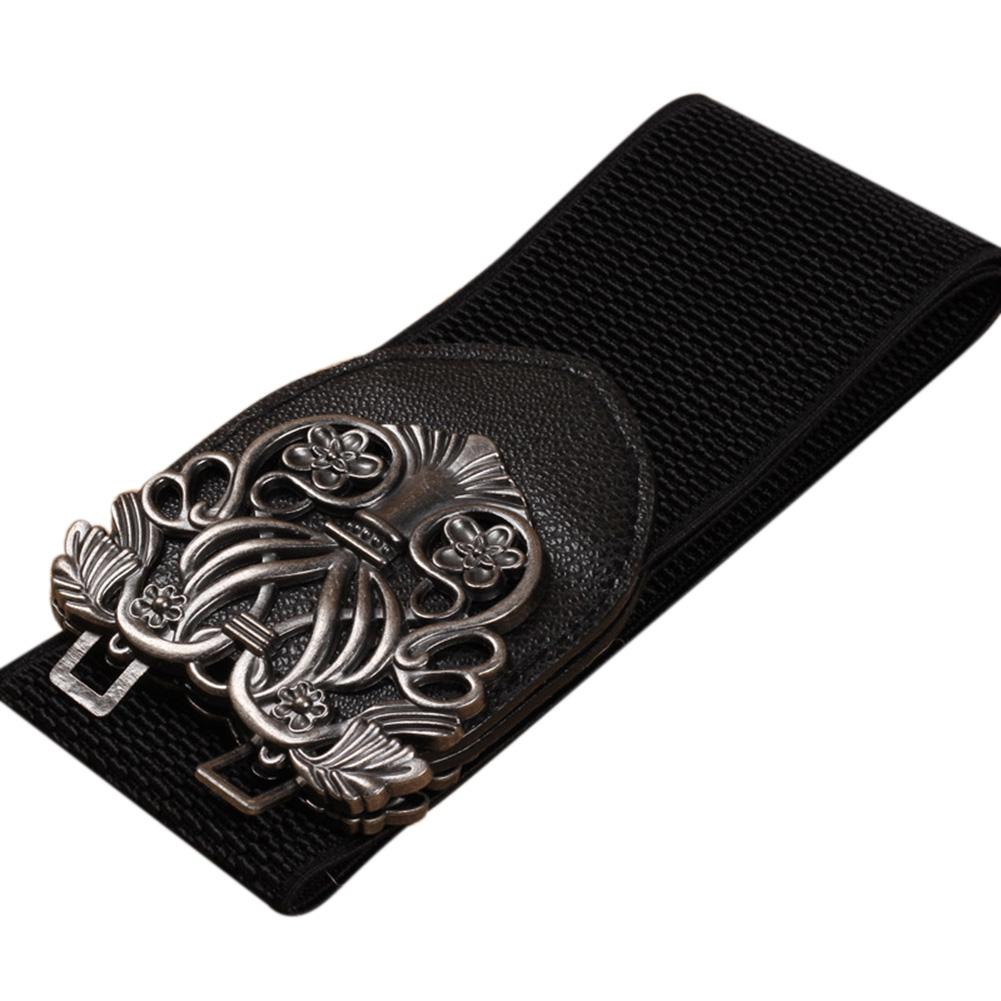 Women Fashion Elastic Wide Waistband Simple Leather Belt Decoration