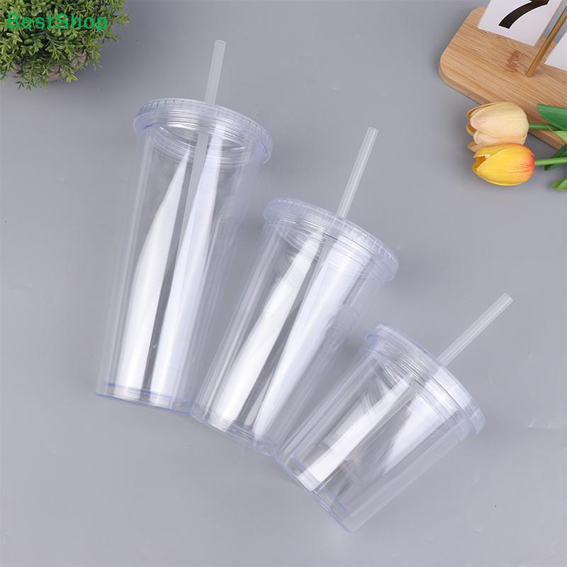 Double-Wall Acrylic Tumbler with Straw and Lid - Reusable Clear Plastic Cups for Iced Coffee, Smoothies and Water