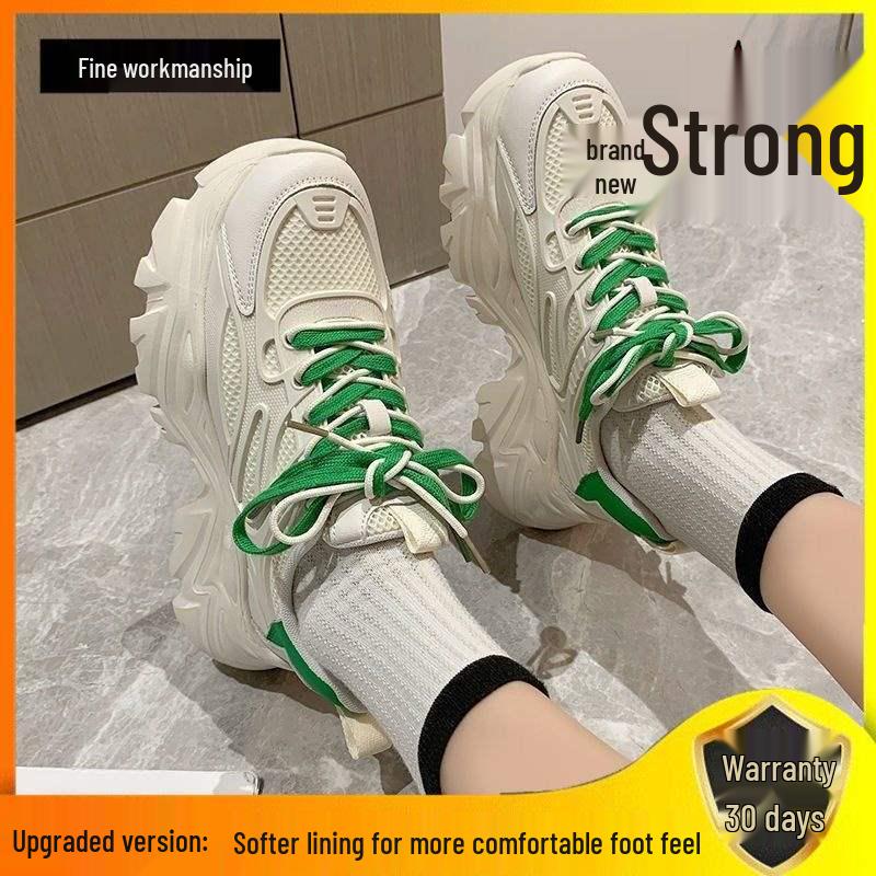 

Women s 2025 Chunky Mesh Sneakers - Spring/Summer, Breathable, Height-Boosting, Trendy Sports Shoes with Thick Sole. 38 зелений