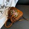 Yogodlns Retro Embroidery Drawstring Bag Flower Pattern Bucket Bag Womens Fashion Handbag Coin Purse