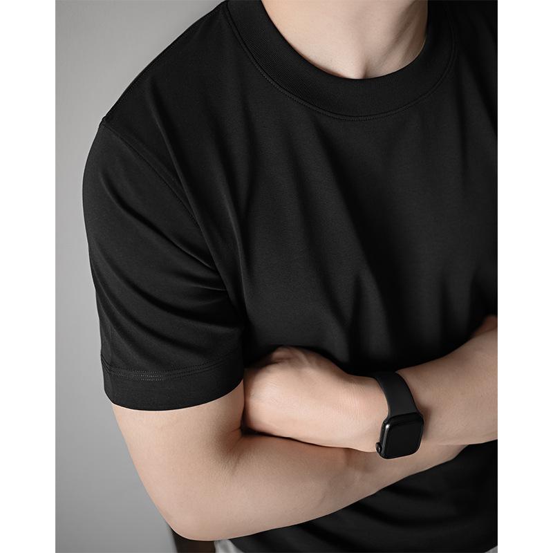 

Футболка мужская премиум-класса 240G плотная однотонная белая, мерсеризованный хлопок Синьцзян, короткий рукав, круглый вырез, летняя одежда M чёрный