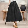 Women Casual Elastic Waist Lace Patchwork Loose Long Skirts
