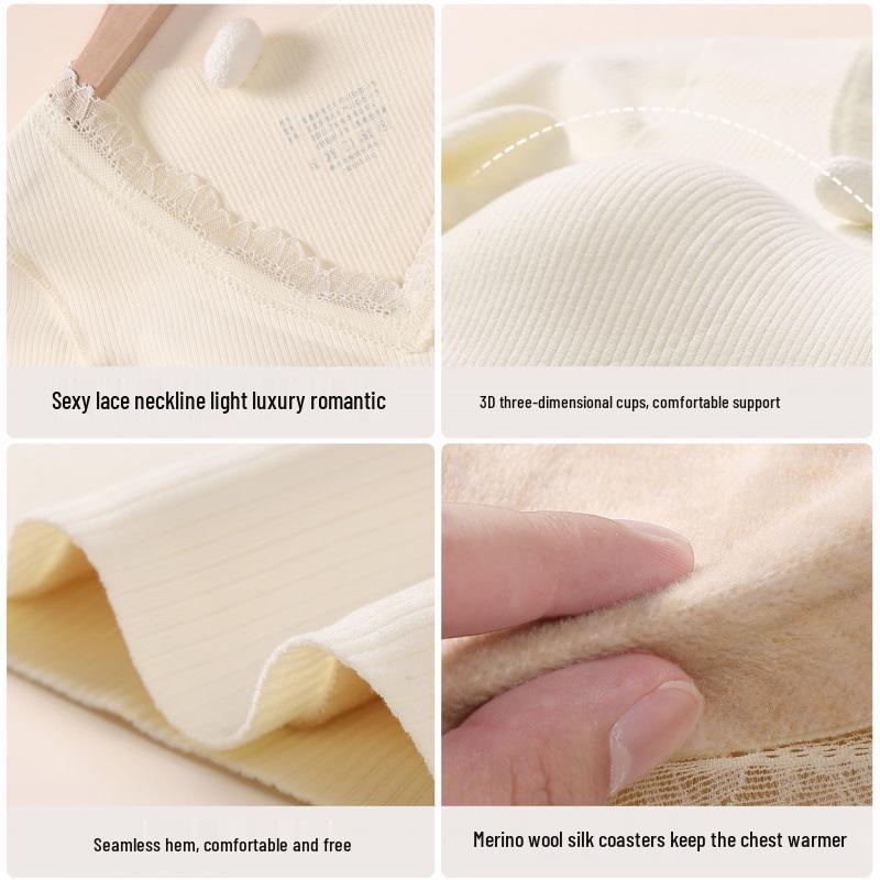 10A Antibacterial Women's Cashmere Silk Underwear Set with Chest Pads - Fleece-Lined, Autumn/Winter, Slimming Base Layer