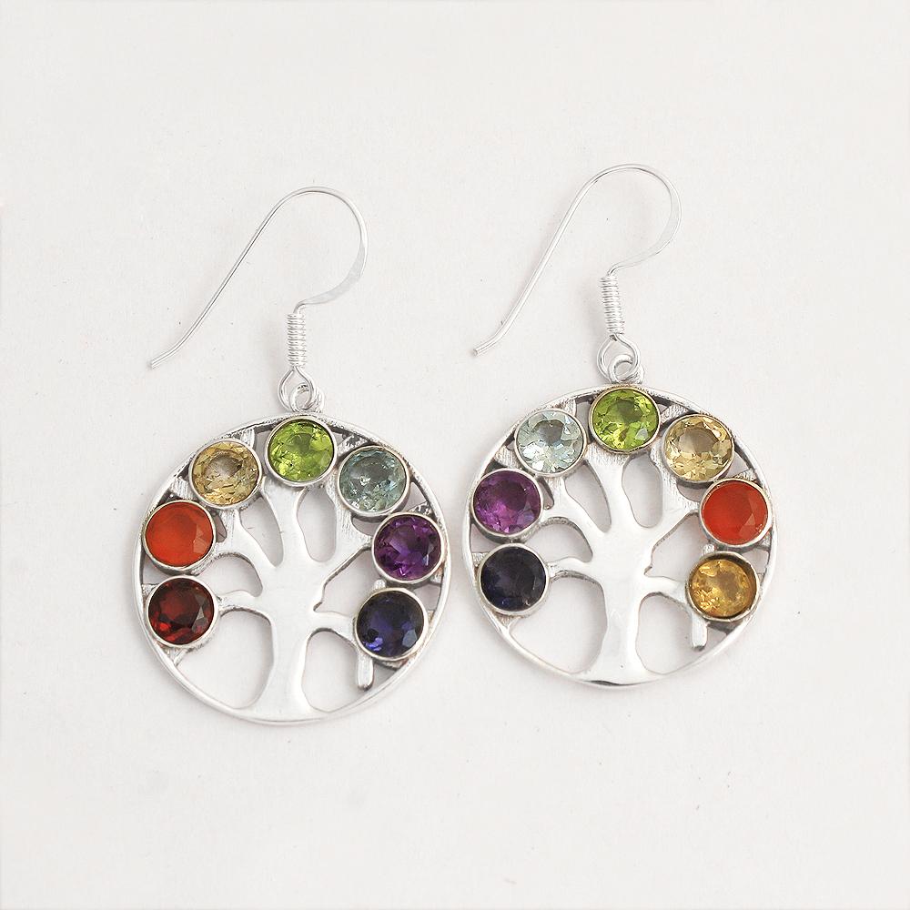Orecchino Chakra dell'albero della vita Gioielli da donna in argento sterling puro 925