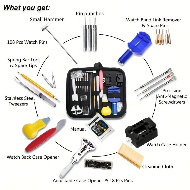 Kit d'outils d'horloger pour la réparation de montres, 147 pièces/ensemble, ouvre-boîtier, jeu de barrettes, outil pour montre de la marque Convenience