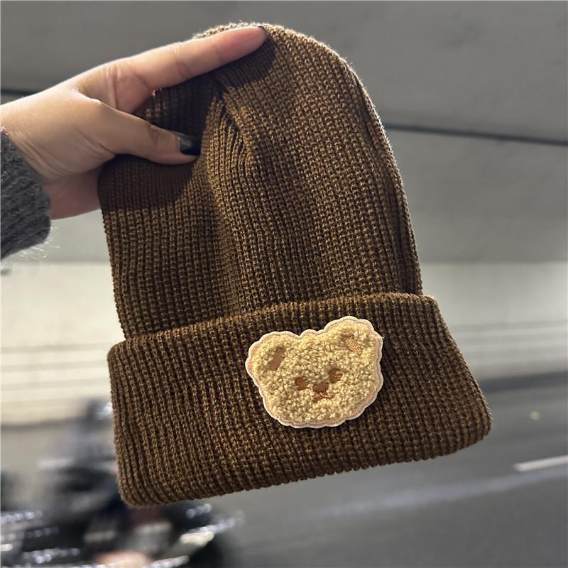 Cute bear wool hat women's new autumn and winter warm cold hat ear protector versatile knitted hat tide