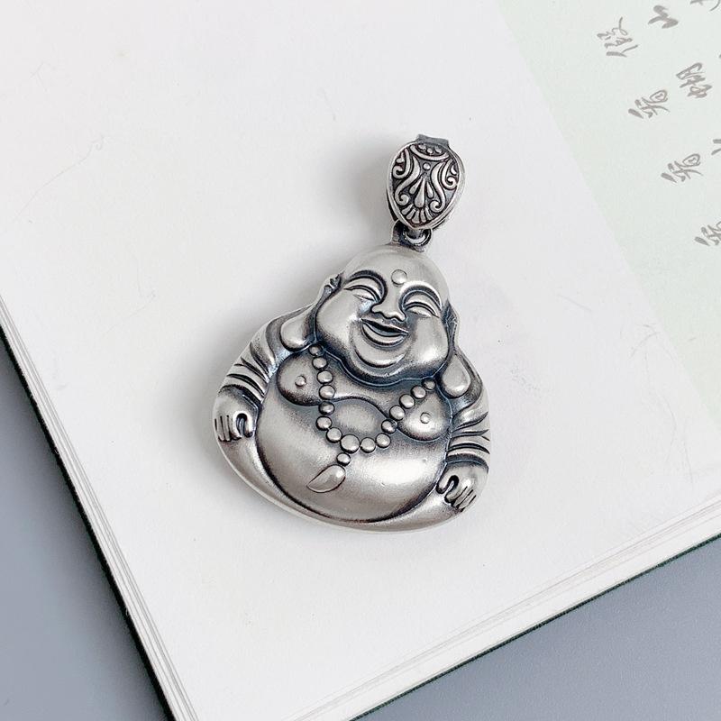 Personality Silver 925 Chain Necklace For Women Jewelry Retro Maitreya Buddha Pendnant Female Amulet Big Belly Buddha Necklace