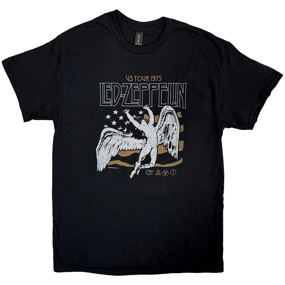 Led Zeppelin T Shirt US 1975 Tour Flag Band Logo new Official Mens Black XL