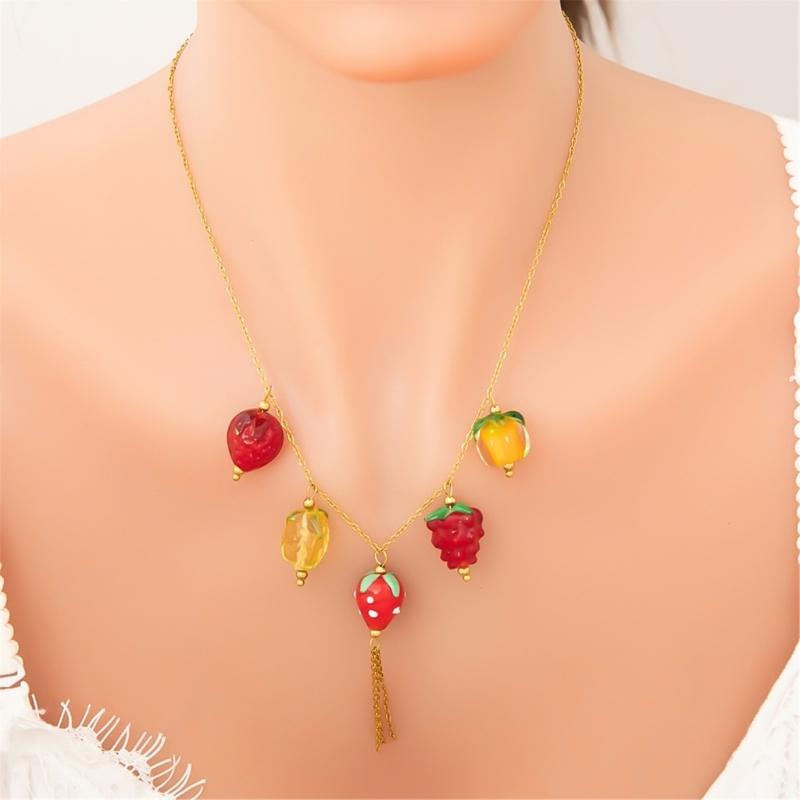 Handmade Glass Fruit Pendant Necklace Offering A Touch of Artistics and Nature Inspire Elegant for Any Outfits