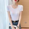 Women's 2025 Slim Fit White Round Neck Short Sleeve Pure Cotton T-Shirt