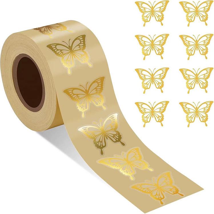 В наличии: 500 прозрачных наклеек с горячим тиснением «Золотая бабочка» для упаковки подарков и конвертов