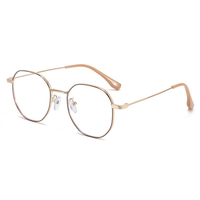 

Tea Gold Frame Polygon Optical Glasses With Prescription ForWomen Men Anti Blue Rays/Photochromic/Progressive Eyeglasses W70754WW-Single Version&1.56&None
