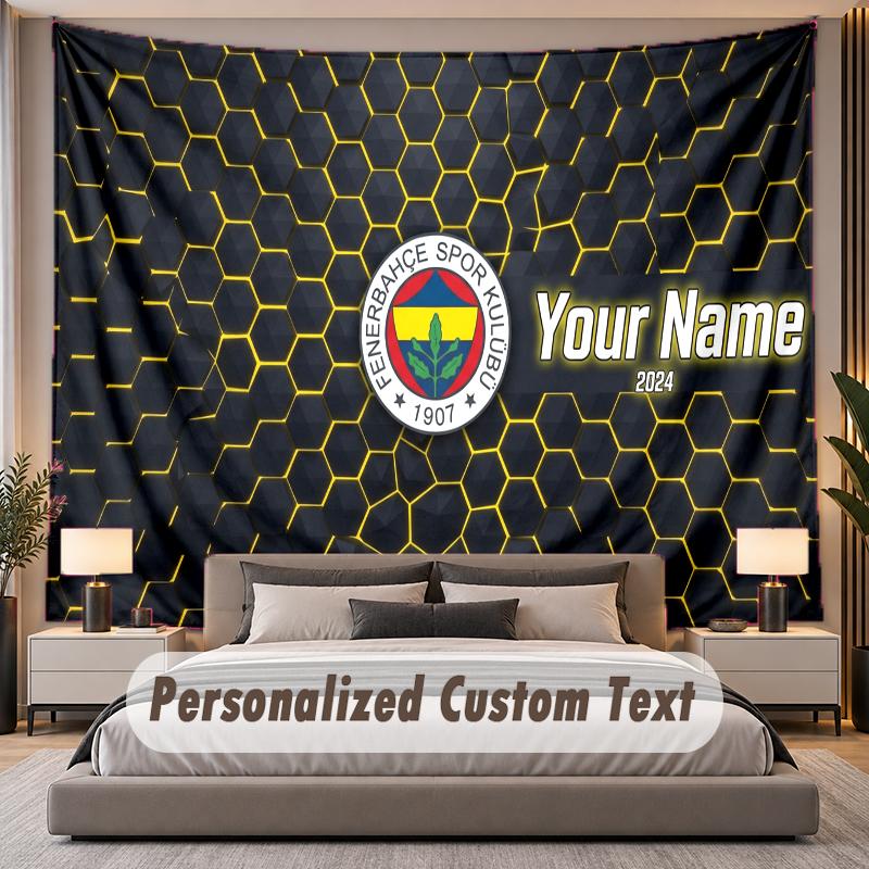 Custom Name Text Tapestry Fenerbahçe FC Personalized Polyester Wall Tapestry For Bedroom And Room