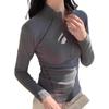 Women's Autumn/Winter Half-High Collar Fleece Base Layer with Zippered Raglan Sleeves
