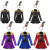 Kinderen Meisjes Ringmeester Circus Kostuum Complete Set: Pailletten Bodysuit met Kwastjes op de Schouders, Mini Tophoed & Veer Hoofdband voor Halloween Optreden