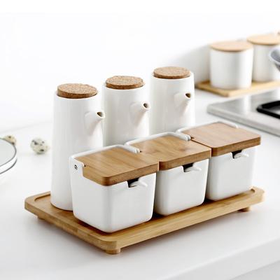 Simple Household Ceramic Seasoning Jar Set Salt and Pepper Storage Oil Pot Kitchen Spice Organizer
