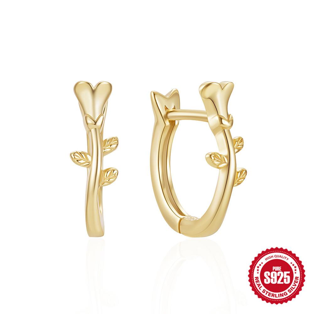 Simple Style S925 Sterling Silver Personality Size Diamond Leaf Glossy Luxury Earrings Ear Buckles Earrings Huggie