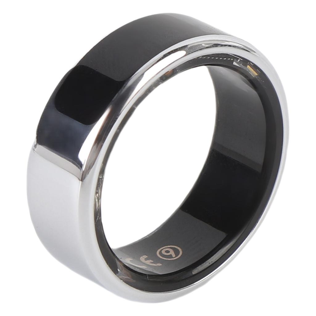 Smart Ring Silver Step Counter Splash Proof Smart Fitness Ring with APP Display Screen Touch Keys fo