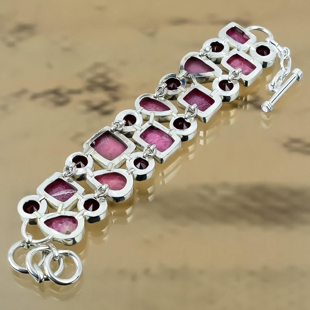 Natural Rhodonite Gemstone 925 Silver Chain Adjustable Bracelet For Girls