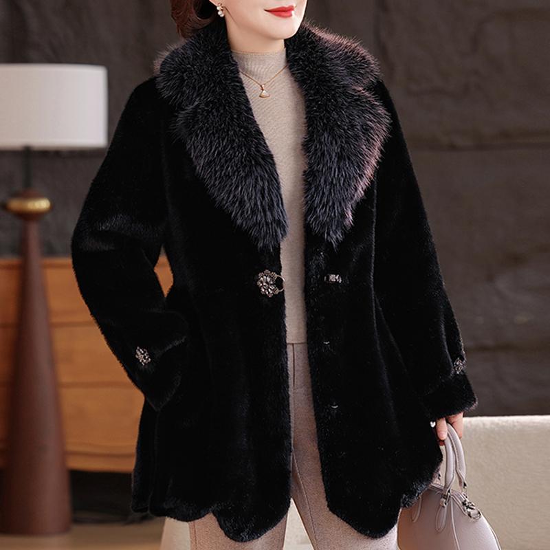 Luxurious Winter Faux Fur Coat for Women Thick Warm Outerwears Elegant Middle-aged Woman Fur Jacket
